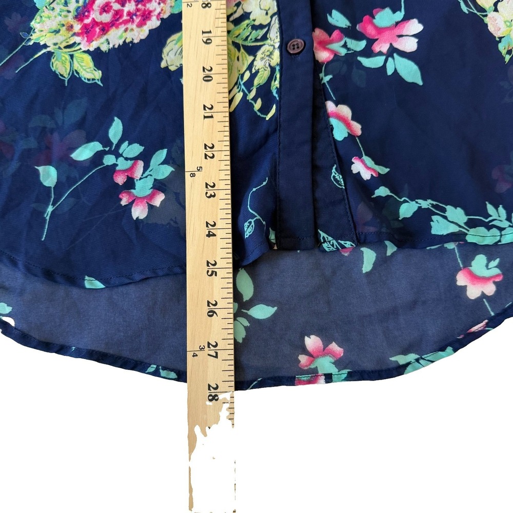 Kut From The Kloth Womens Floral Garden Blue Sheer Drape Button-Up Blouse Size S - Picture 7 of 8